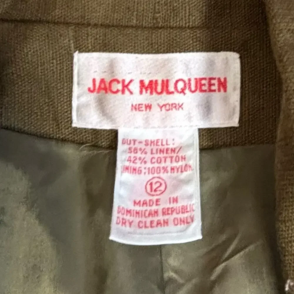 Vintage 90s Linen Cotton Blazer Jacket Size 12 Neutral Olive Brown Minimalist